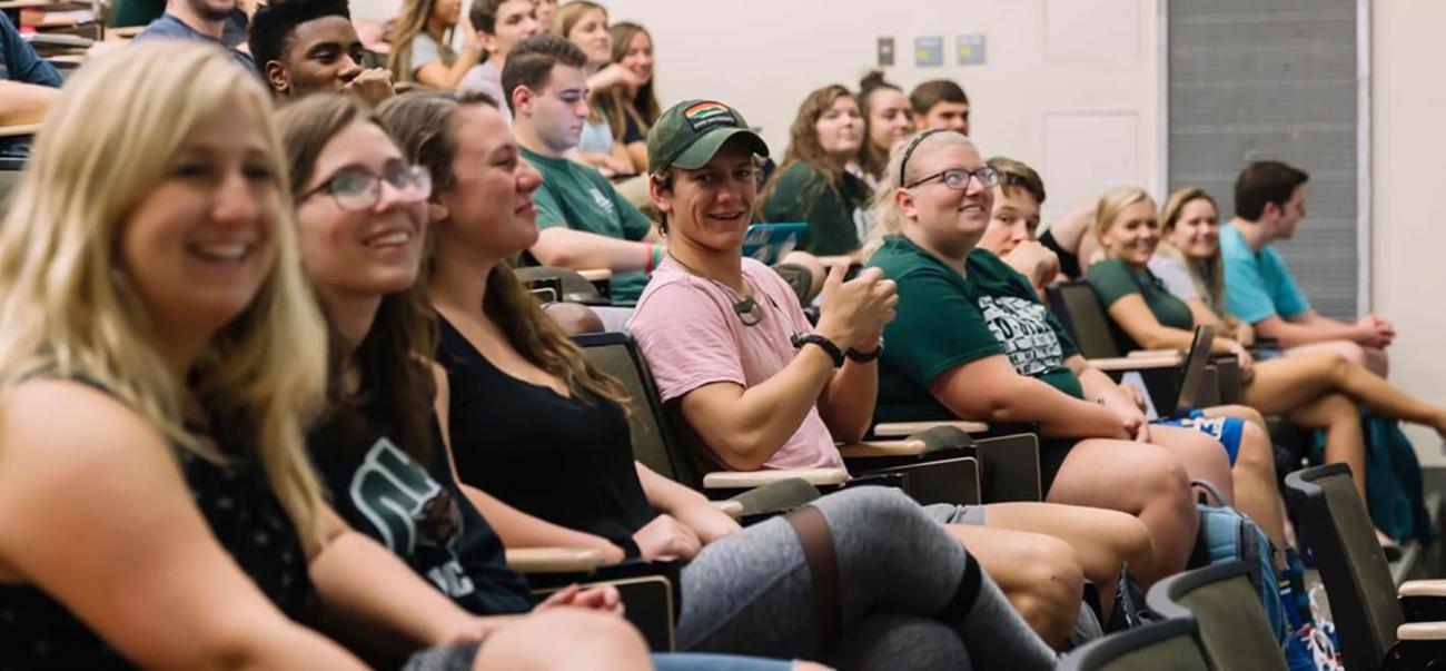 Business students sit in a classroom