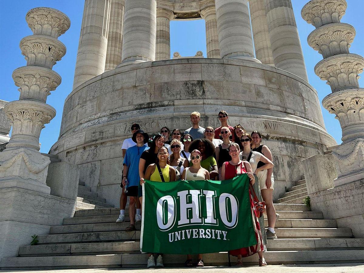 A group of OHIO students pose for a photo while touring Italy.