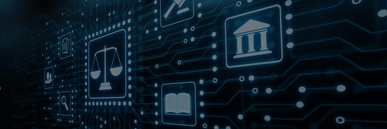 high-tech illustration with legal symbols