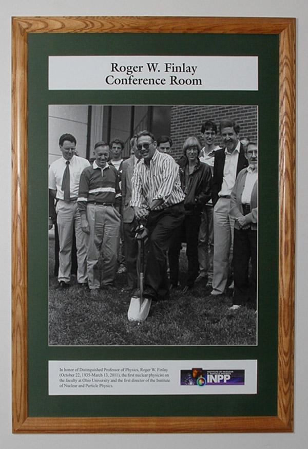 Sadly, Roger Finlay passed away on March 13, 2011. The conference room in the Edwards Accelerator Lab was subsequently named the Roger W. Finlay Conference Room in his honor. This large photo from the ground breaking ceremony for the expansion of the Edwards Accelerator Lab now hangs in the conference room. 