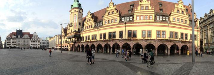 The Marktplatz is at the heart of Leipzig, Germany