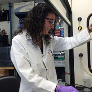 Ohio University student Amy Grube in chemistry lab