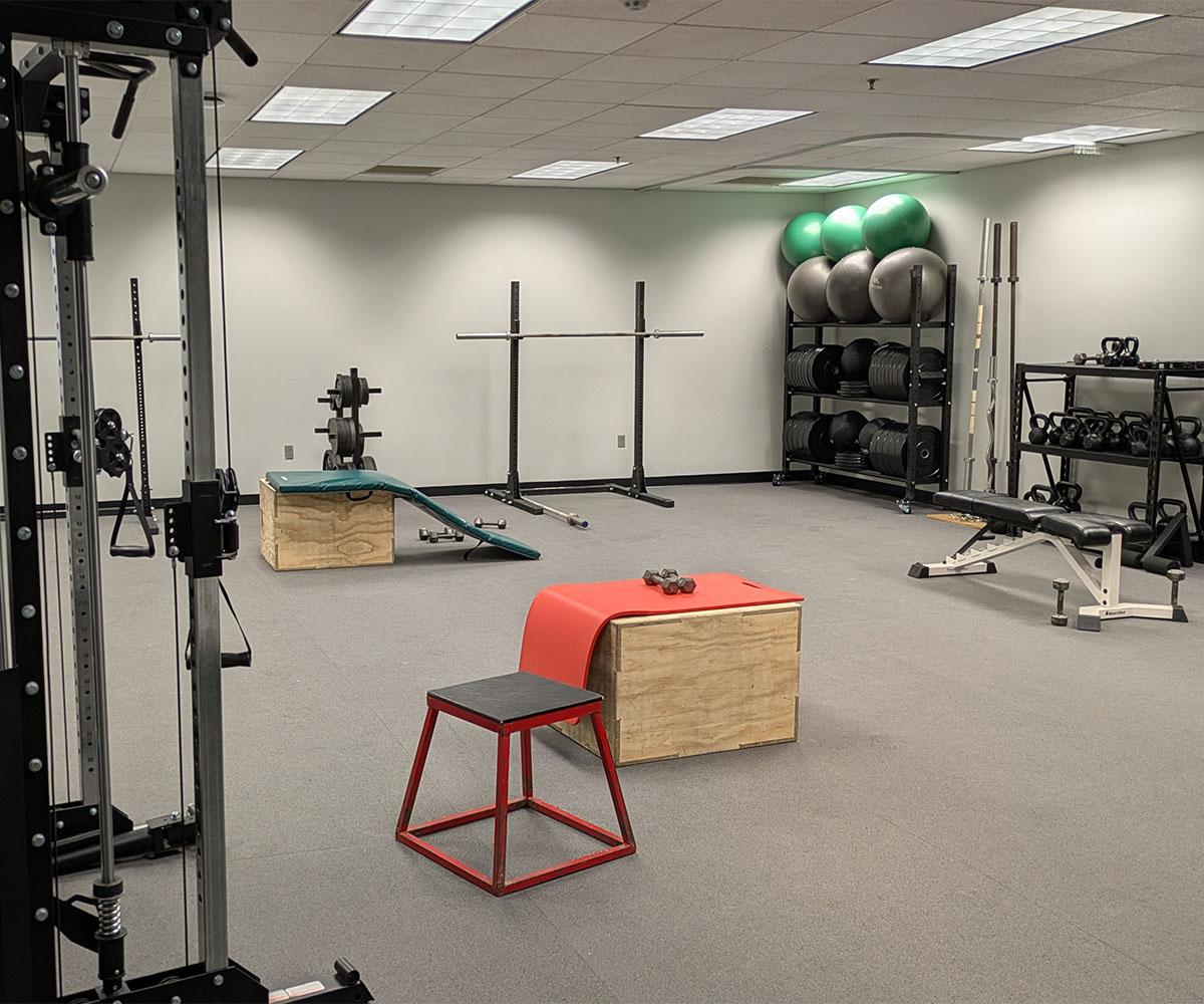 Exercise equipment in the Resistance Training lab.