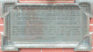 Plaque on Gordy Hall honoring John P. Gordy 