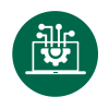 Illustrated icon computer with information being disseminated 