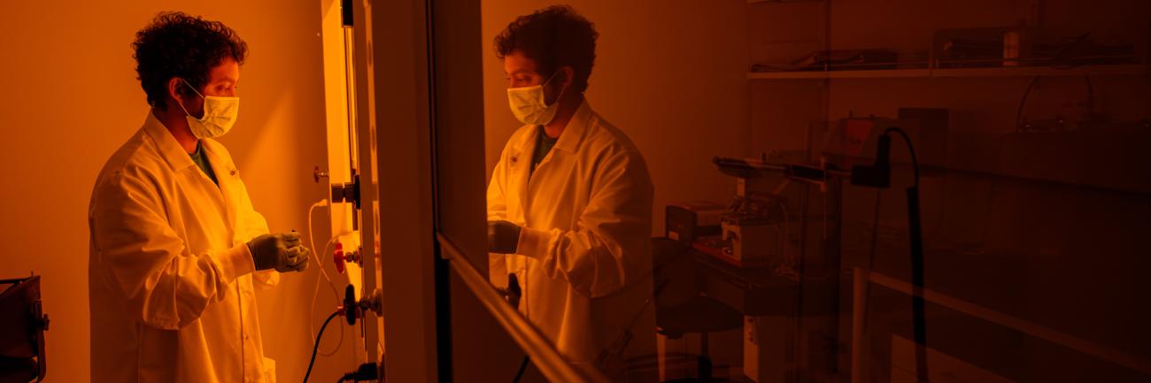 An Ohio University student in an engineering lab