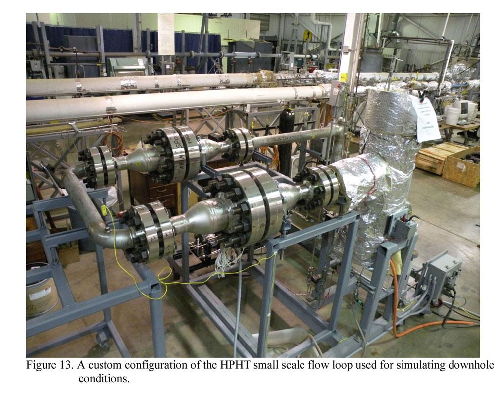 A custom configuration of the HPHT small scale flow loop used for simulating downhole conditions