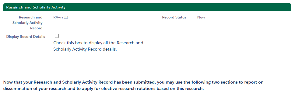 screenshot of elective research rotation application
