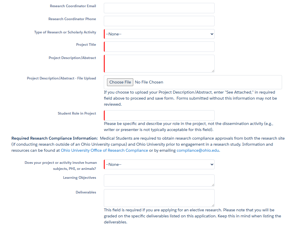 screenshot of research and scholarly activity record page