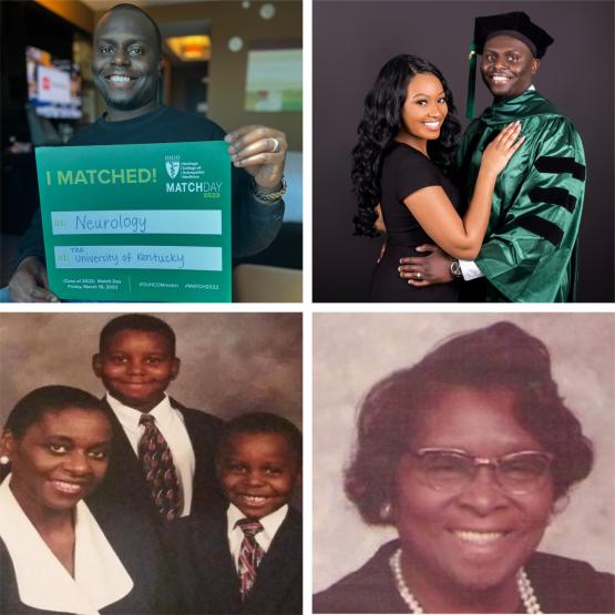A collage of four photos, all centering on Andrew Williams