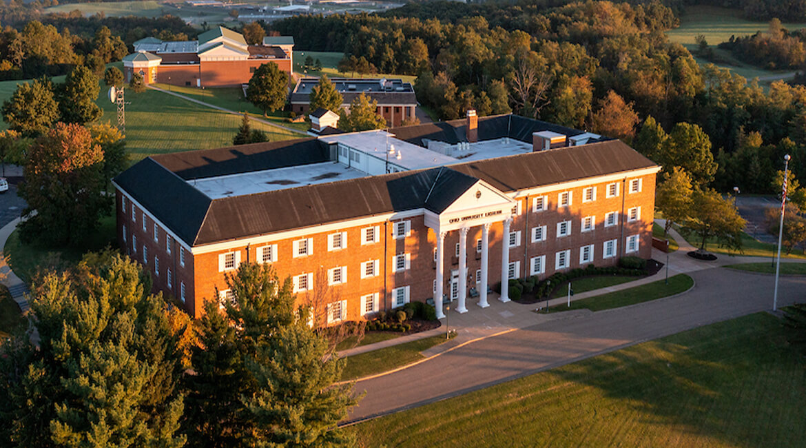 Aerial shot of a campus building on Eastern Campus