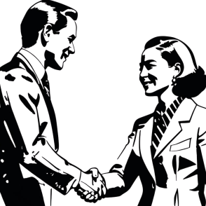 Retro image of man and woman shaking hands