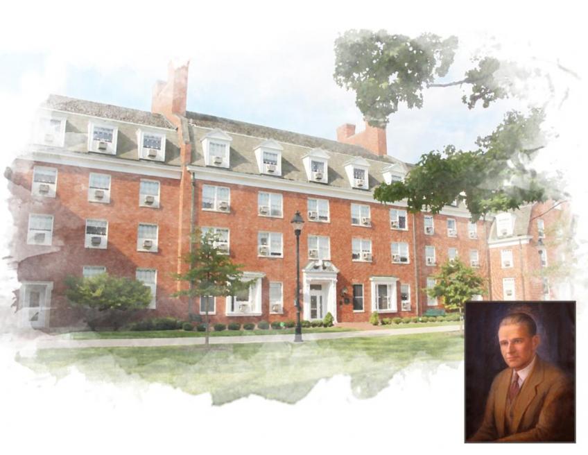James hall with photo of Herman G. James
