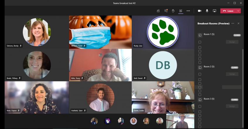 A screenshot of the preview group testing breakout rooms in October 2020.