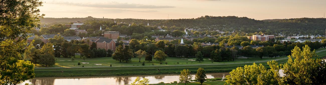 A view of sunrise over the OHIO campus as seen from far away