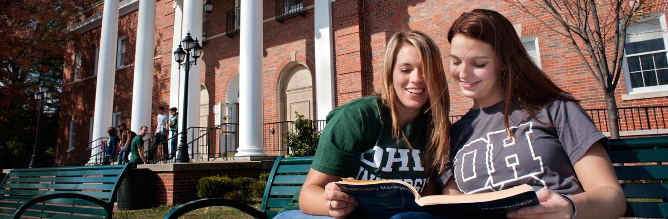 Students studying on a bench