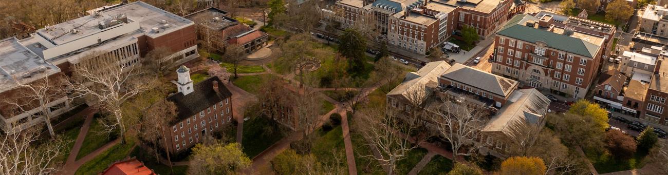 An aerial view of College Green at Ohio University.
