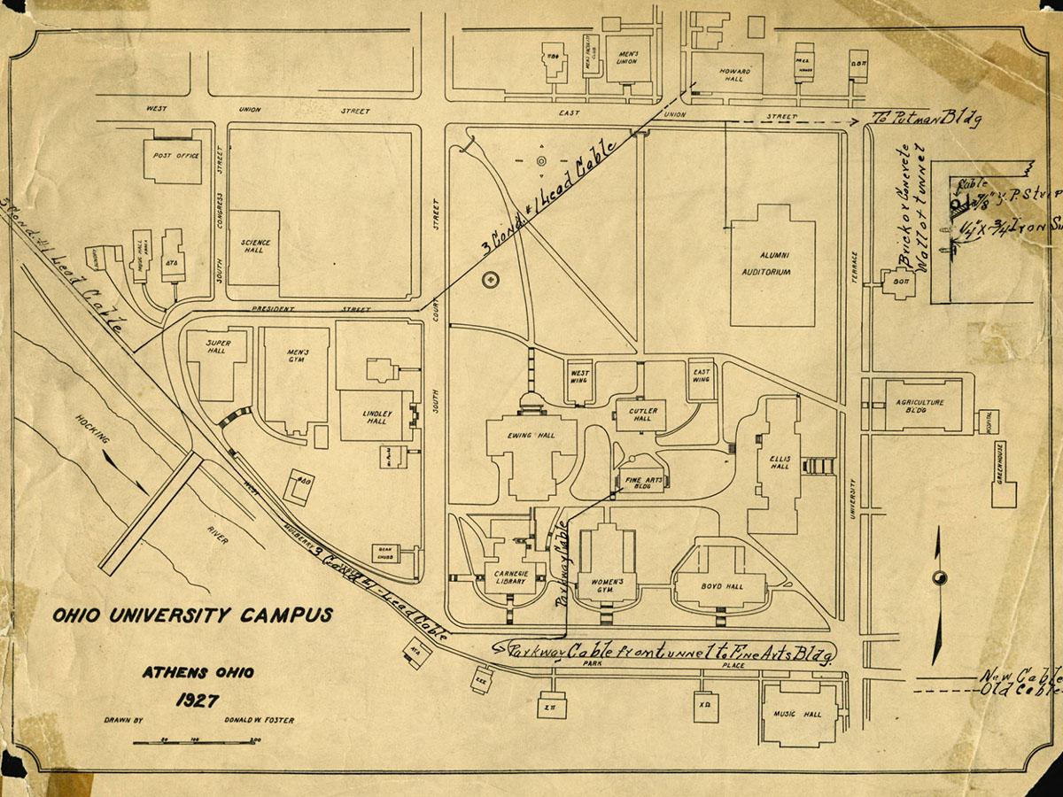 An Ohio University map from 1927, courtesy of the Ohio University Libraries Digital Archives Collection.