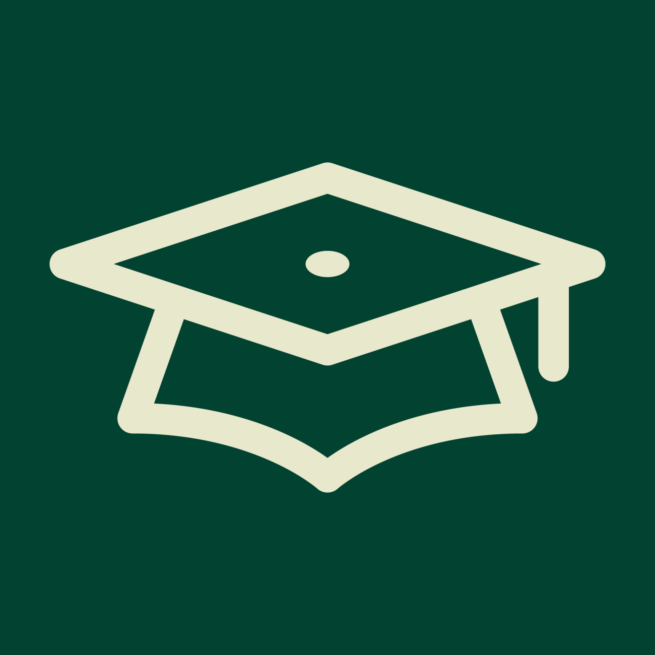 A green logo with a white graduation cap