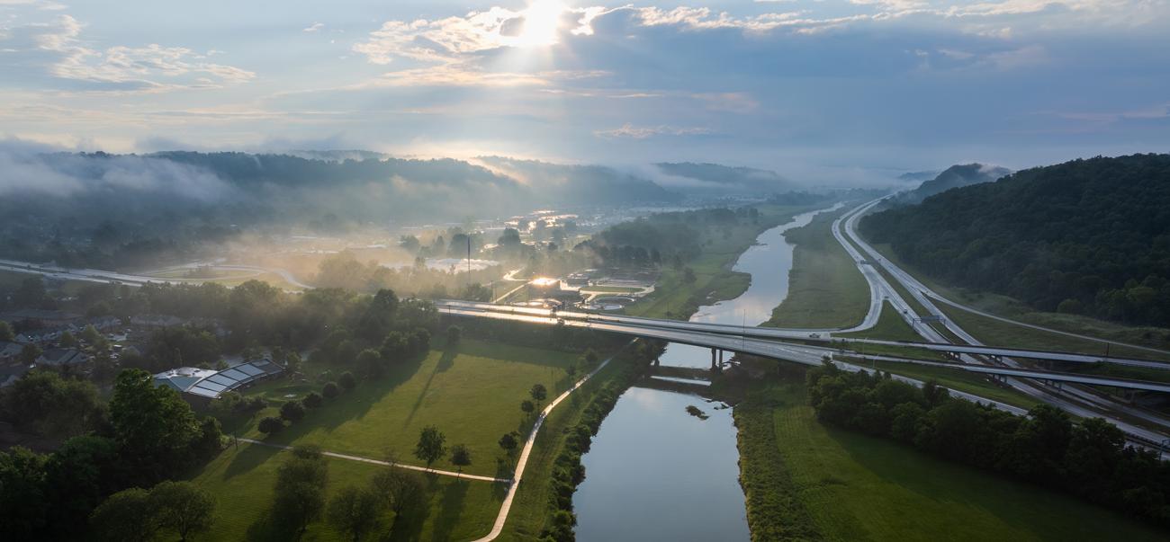 Aerial Photo of Hocking river looking east