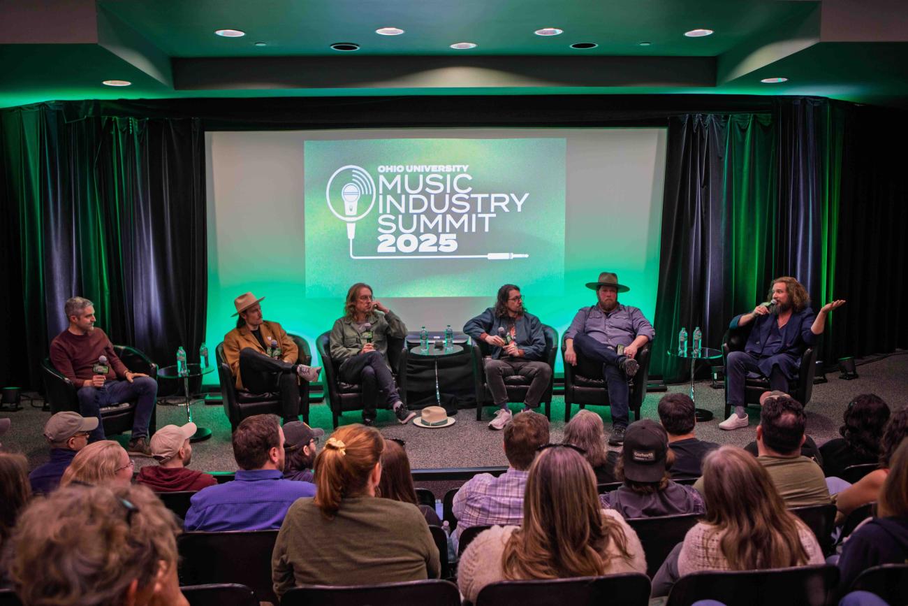 Members of My Morning Jacket on stage at Athena Cinema