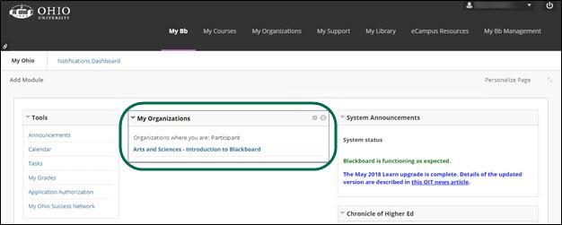Screenshot of introduction to blackboard