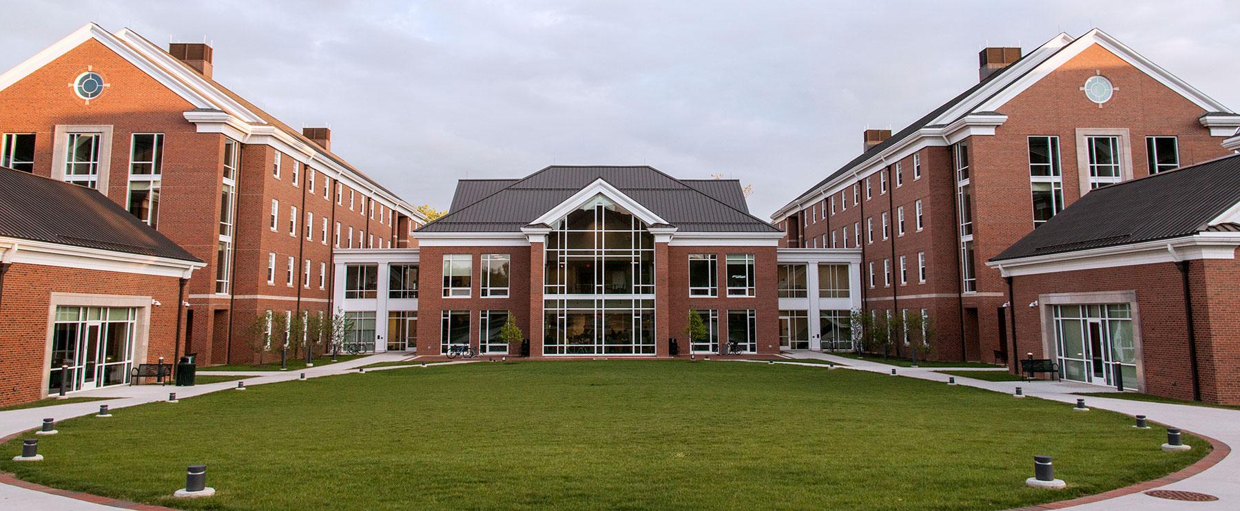 View of the Living Learning Center from the grass amphitheater