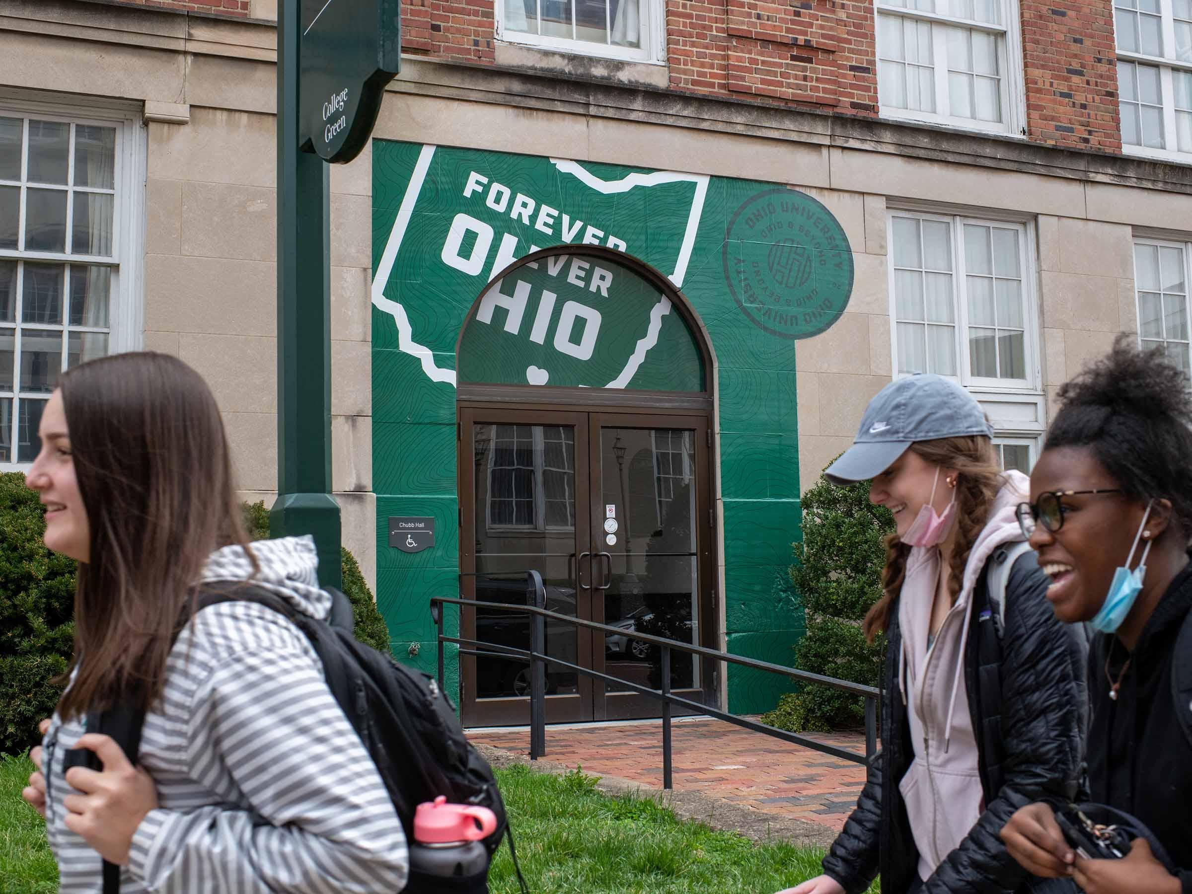 Large external branding signage on entrance to Chubb Hall