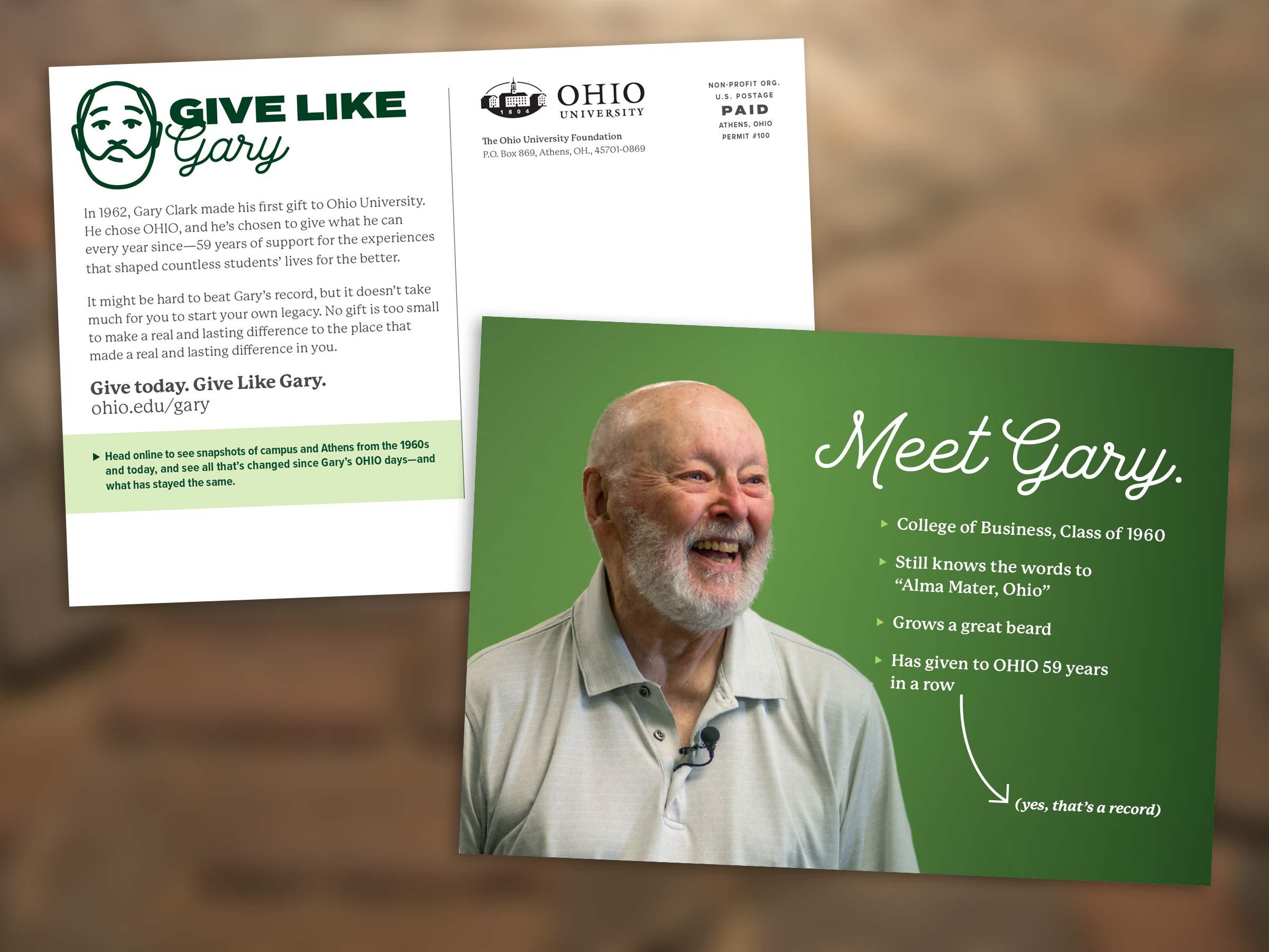 Give Like Gary direct mail postcard