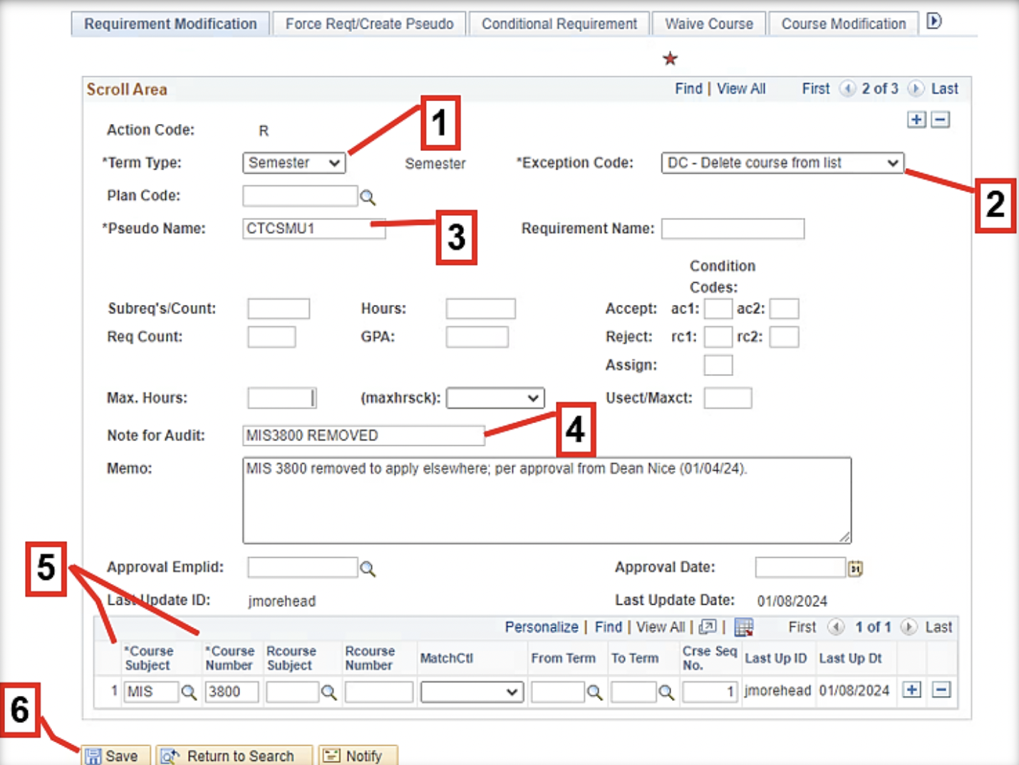 PS – DARS Exceptions > Requirement Modification: DC Instructions