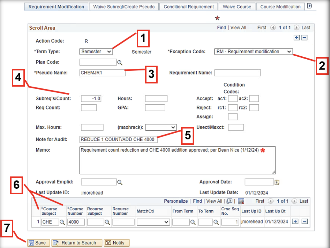 PS – DARS Exceptions > Requirement Modification: RM Instructions