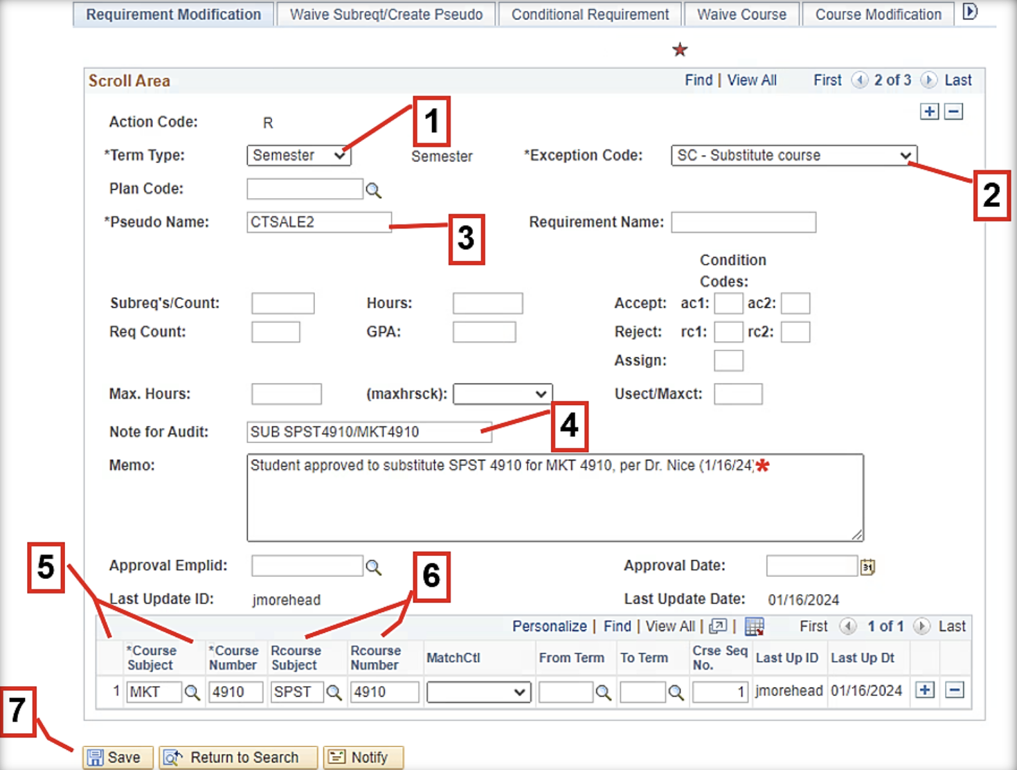 PS – DARS Exceptions > Requirement Modification: SC Instructions