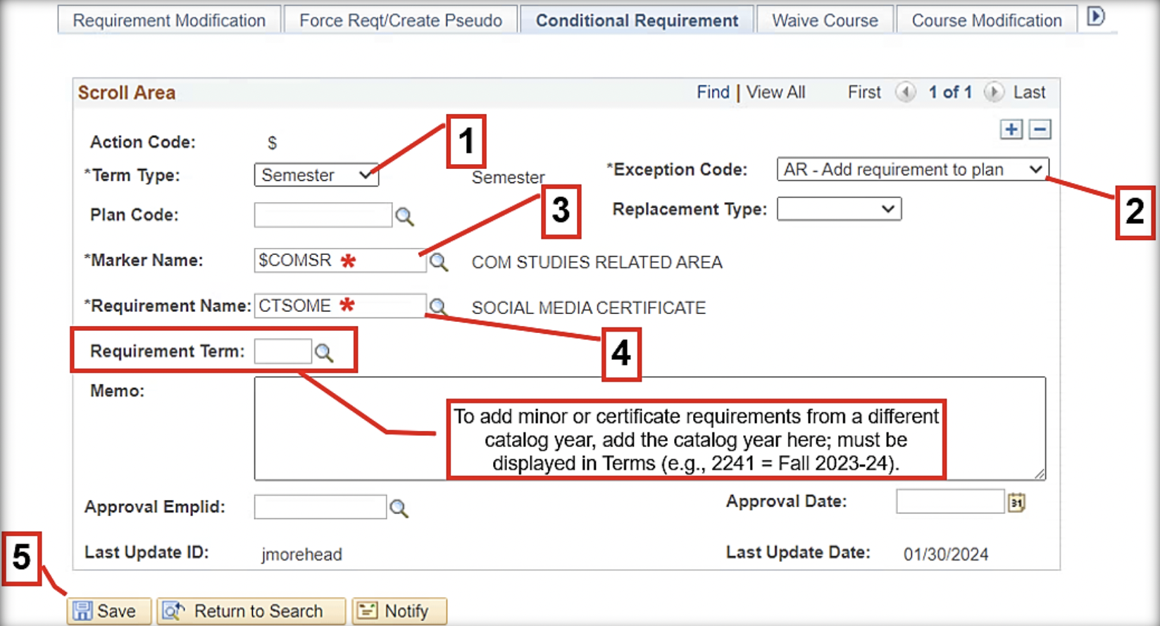 PS – DARS Exceptions > Conditional Requirement: AR Instructions