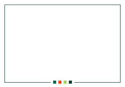 A white card with a thin green border and four small squares of varying colors