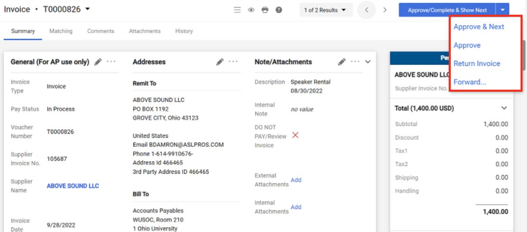Invoice Approver Options