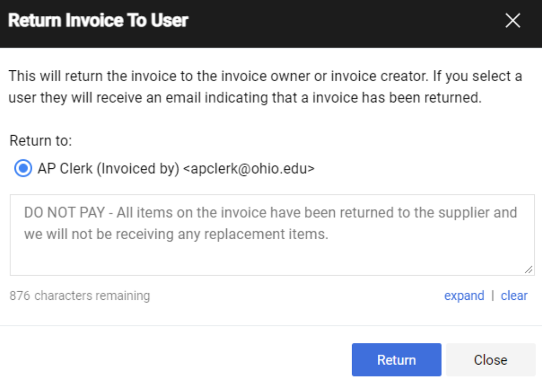 Returning An Invoice to Accounts Payable