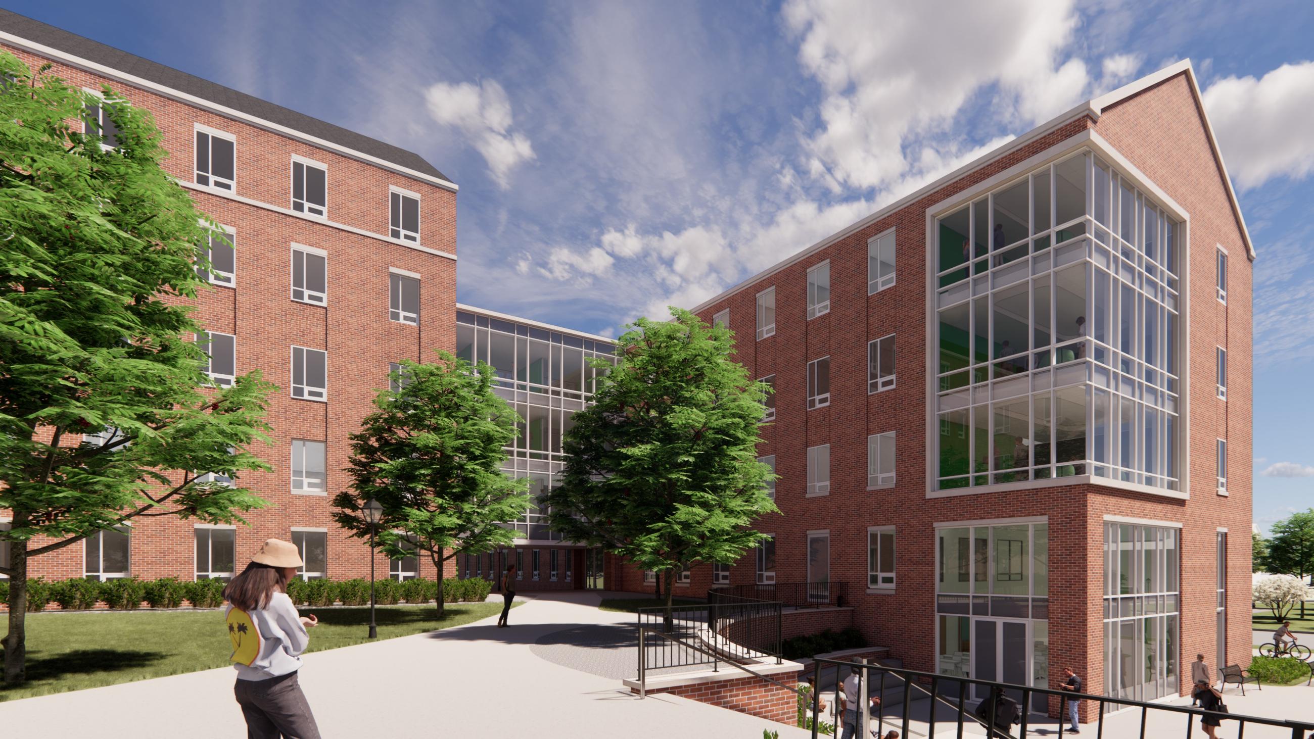 New Elevated South Green Courtyard looking toward South Wing of McDavis Hall.