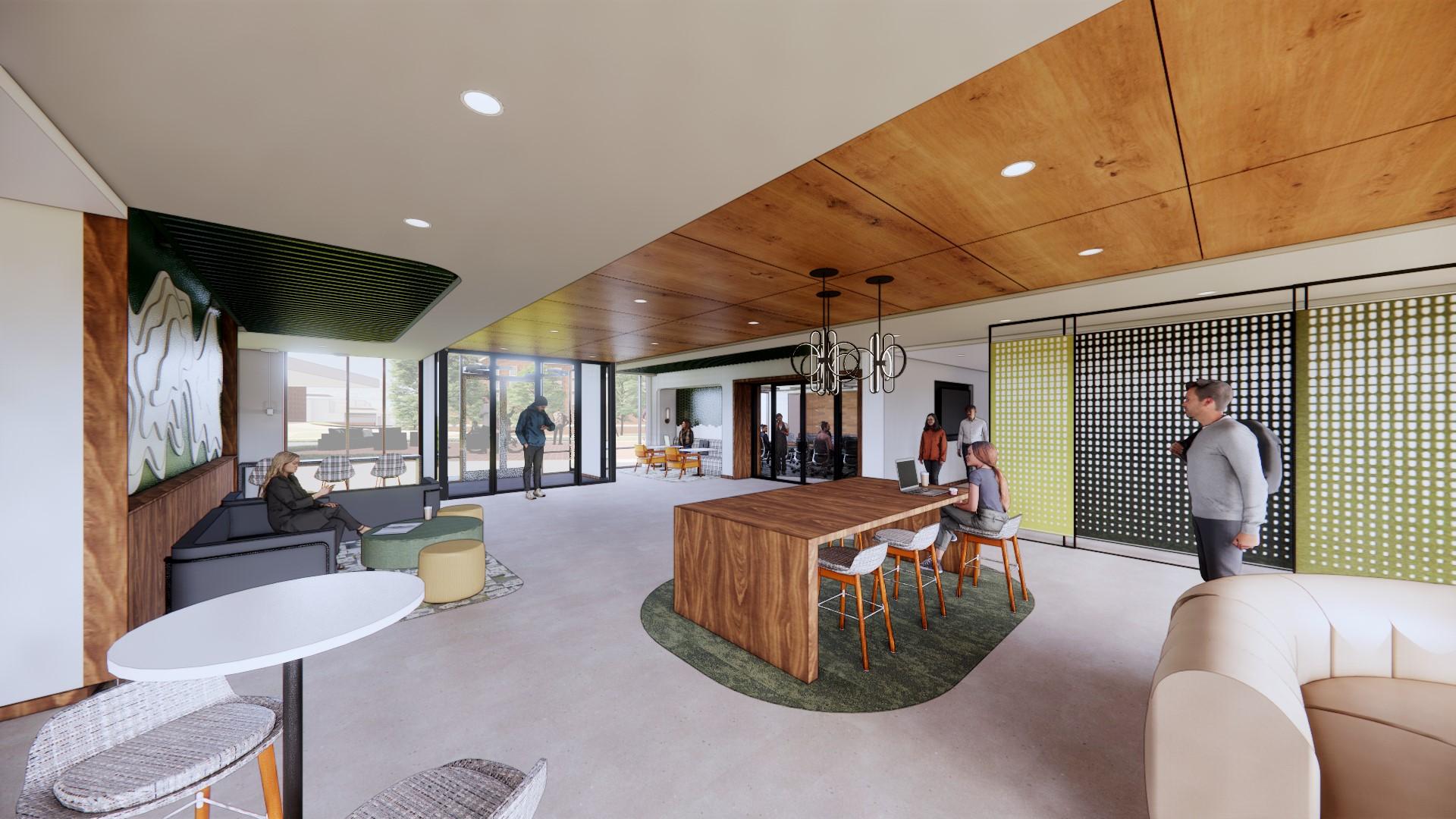 Main Lobby of McDavis Hall Looking toward Pickering, Brown and Mackinnon Halls.