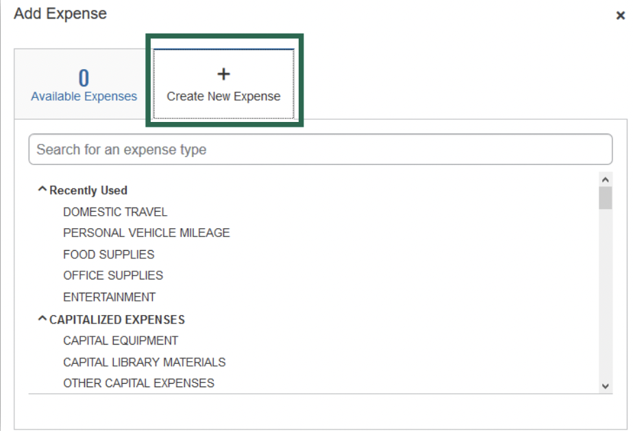 new expense tab