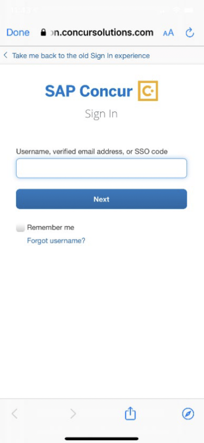 concur sign in page