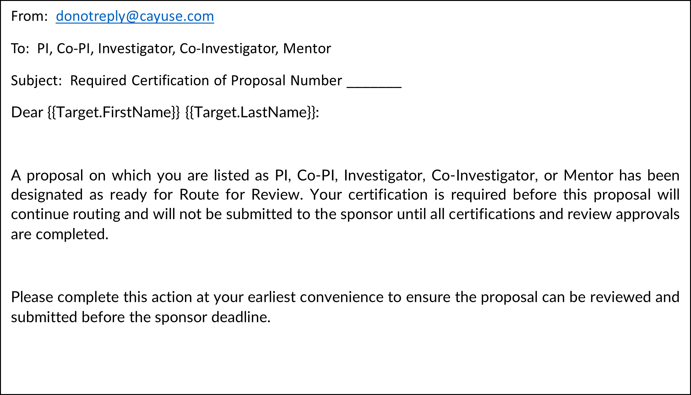 Sample of email