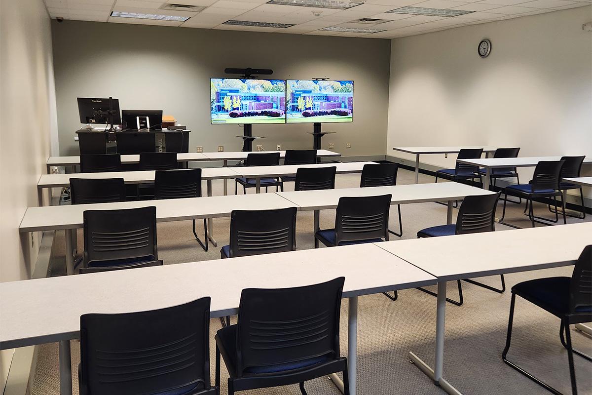 An Ohio University Learning Network classroom, which features technology to connect with classrooms across multiple locations.