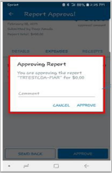 Screenshot of approving report comment android