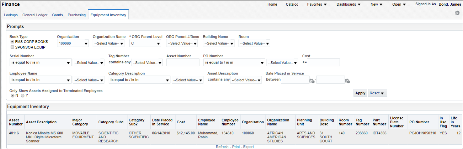 Screenshot of Equipment Inventory Dashboard Confirmed