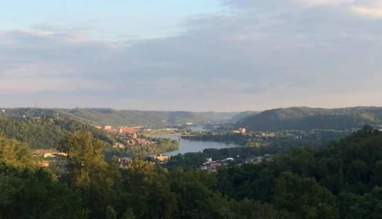 Ariel photo view of Belmont County, photo shows the skyline, hills and the Ohio River.