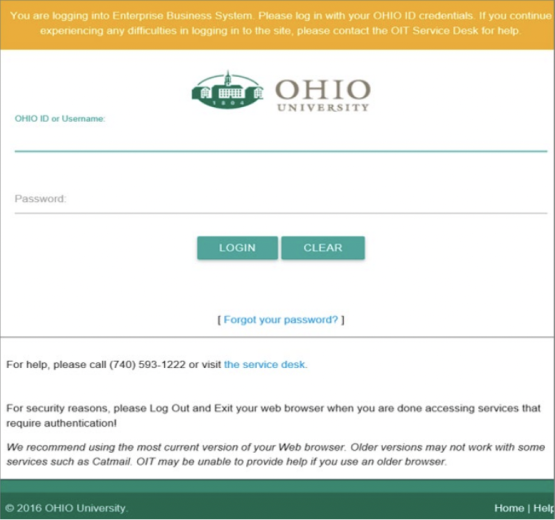 Previous Login Screen 