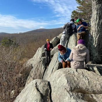 Students rock climbing