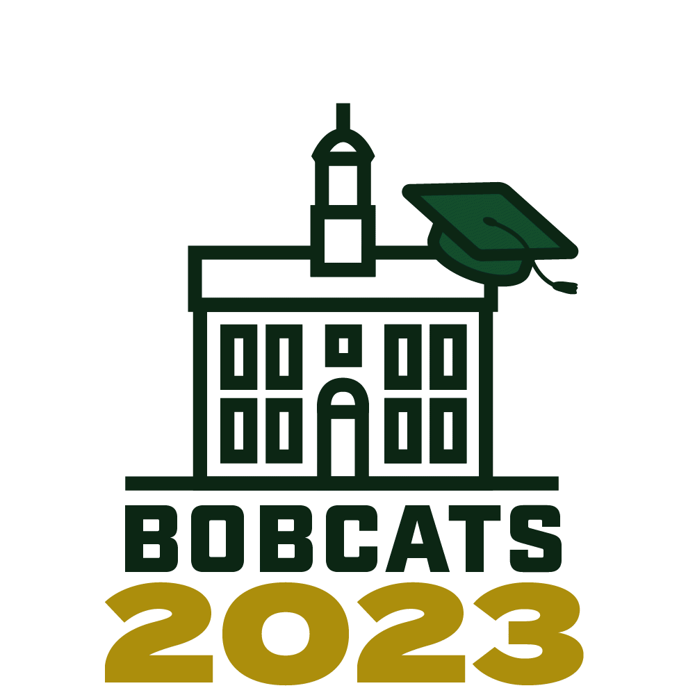 Cutler Hall with a spinning graduation cap over the words "Bobcats 2023"