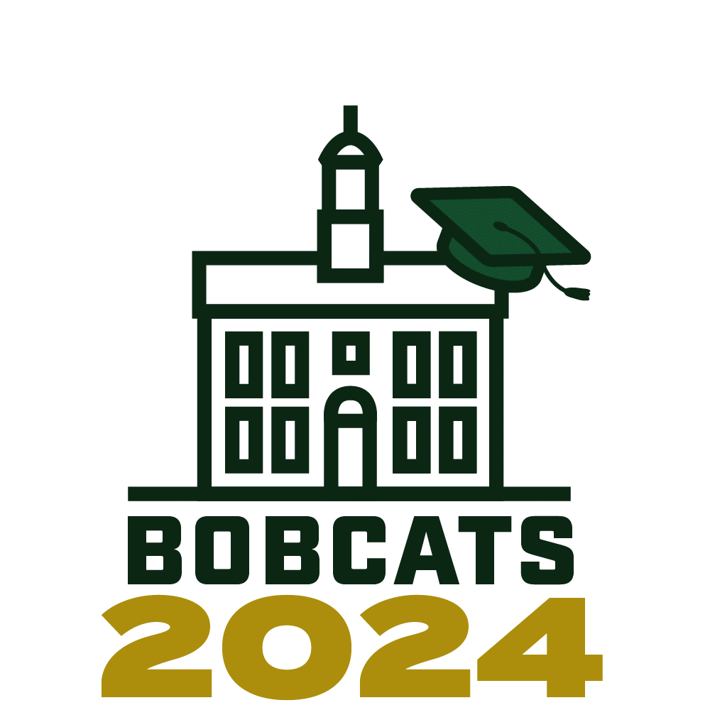 Bobcats 2024 with graduation cap and outline of Cutler